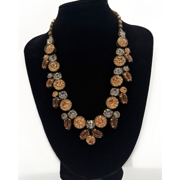 Vintage 1950s 1960s REGENCY Rhinestone Amber & Topaz Crystals leaf Accents - Picture 2 of 16